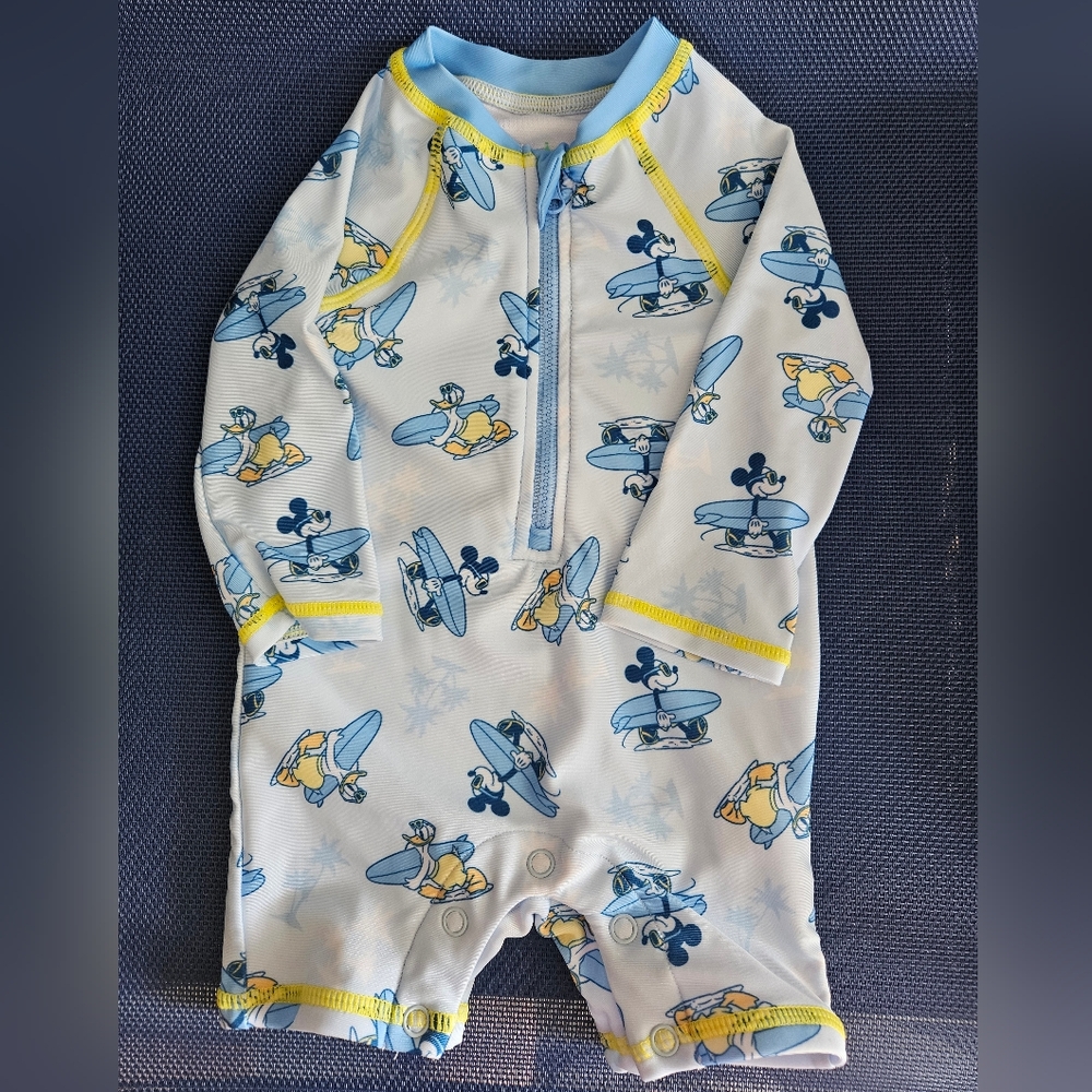 Disney Mickey Mouse Donald Duck Blue and Yellow Kids One Piece Swimsuit 9 Months